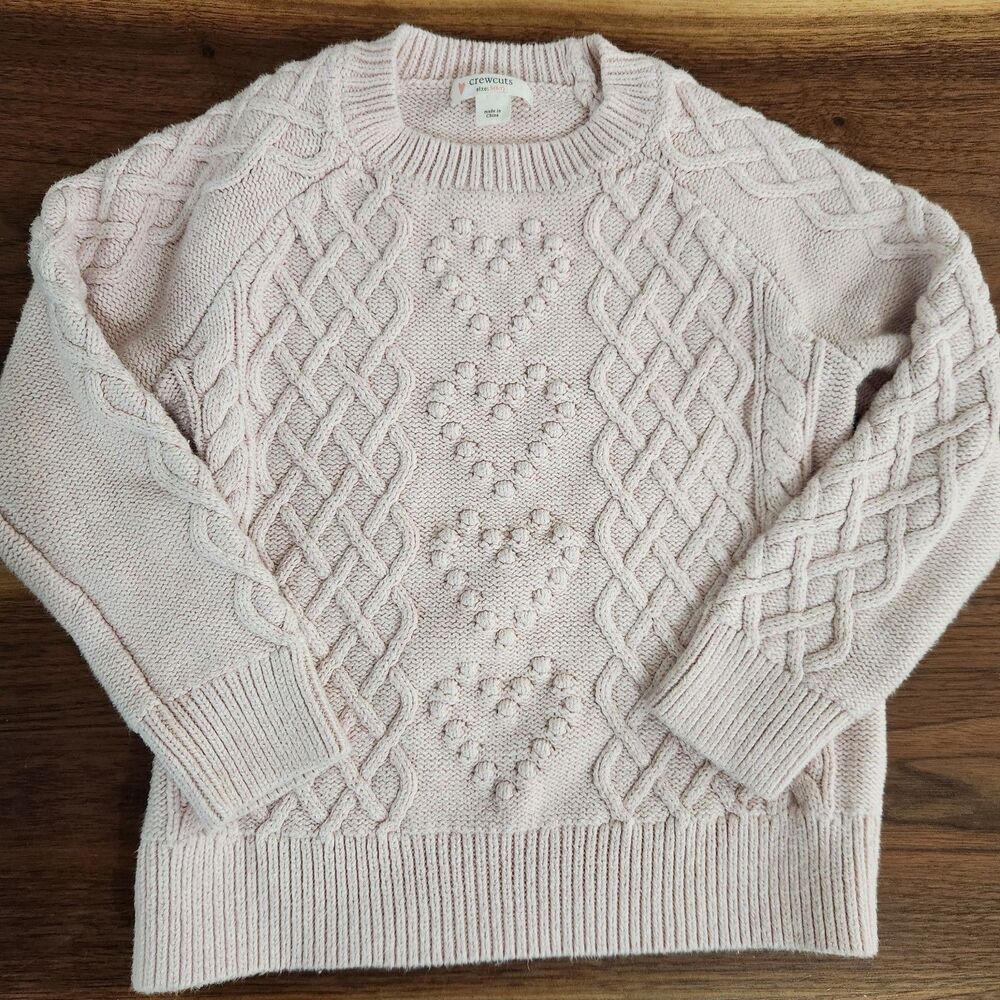 Crewcuts Girls Small 6-7 Light Pink Heart Cable Knit Sweater J Crew Valentines